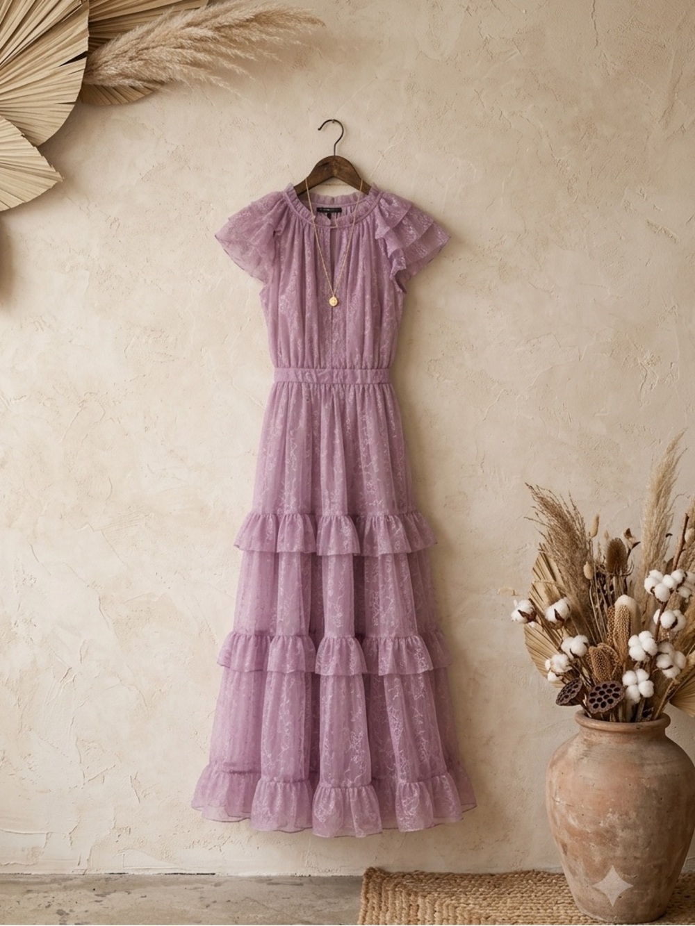 Sabina Musayev Ornella Ruffle Dress Lilac Small Tiered NWT